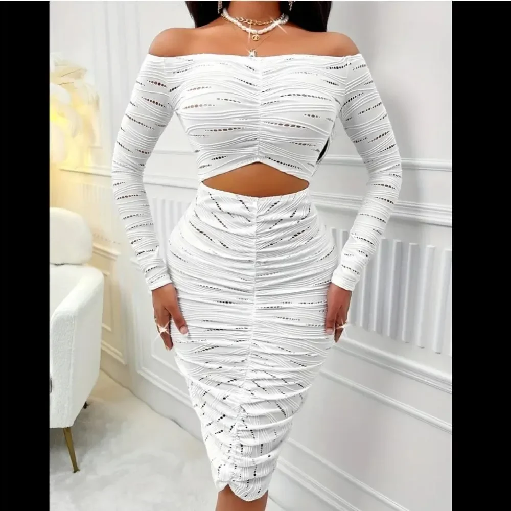 Elegant White Off-Shoulder Dress Sz Large